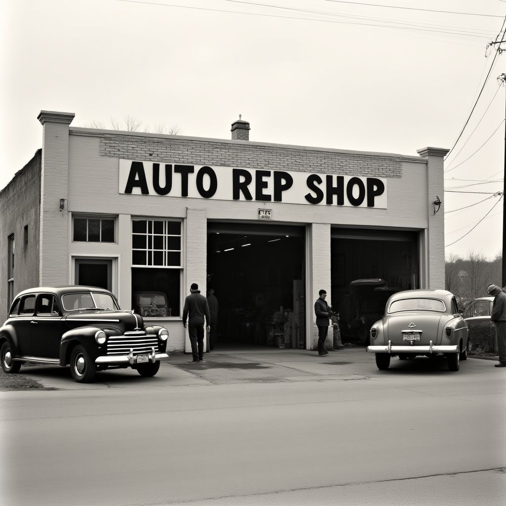 Historická fotografie naší první automechanické dílny